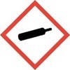 Gasflaska i röd fyrkant, symbol för gaser under tryck