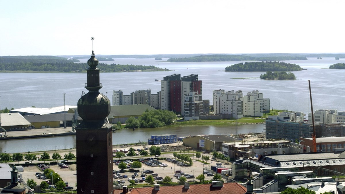 Östra hamnen i Västerås, flygfoto. 