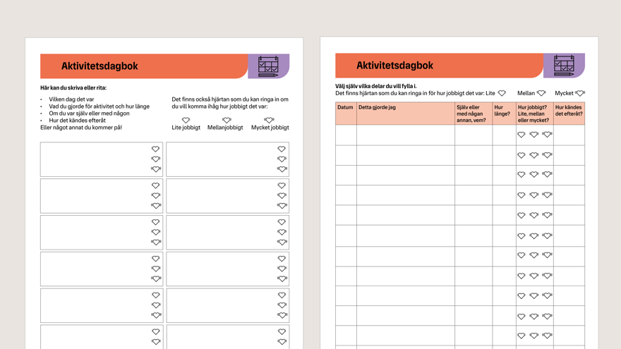 Aktivitetsdagböcker.